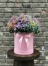 Цветочная композиция из Гипсофила и Розы в шляпной коробке в Люберцах