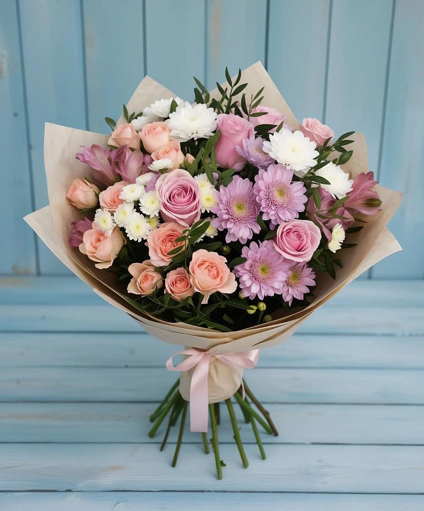 Букет цветов из: Хризантемы, Розы и Альстромерии в Люберцах