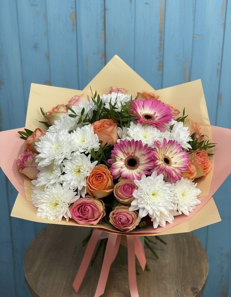 Букет цветов из: Розы, Герберы и Хризантемы в Люберцах