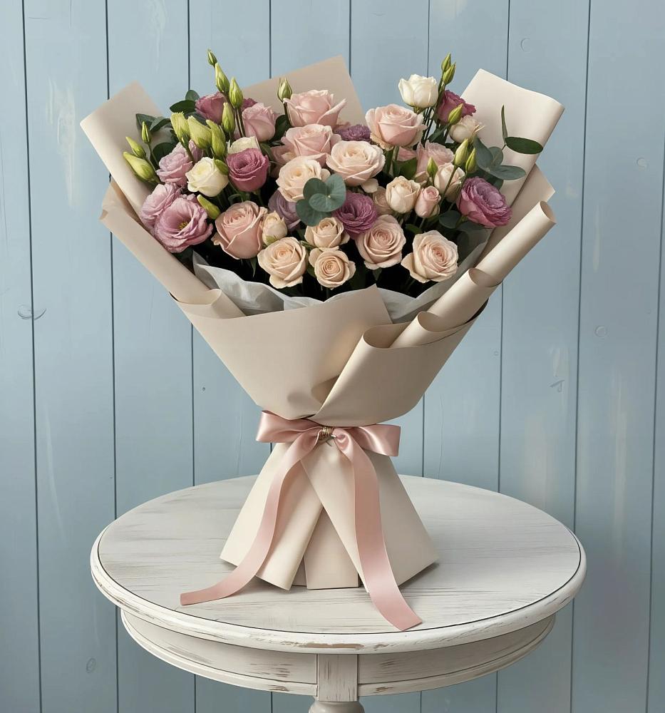 Букет цветов из: Розы и Лизиантусы в Люберцах