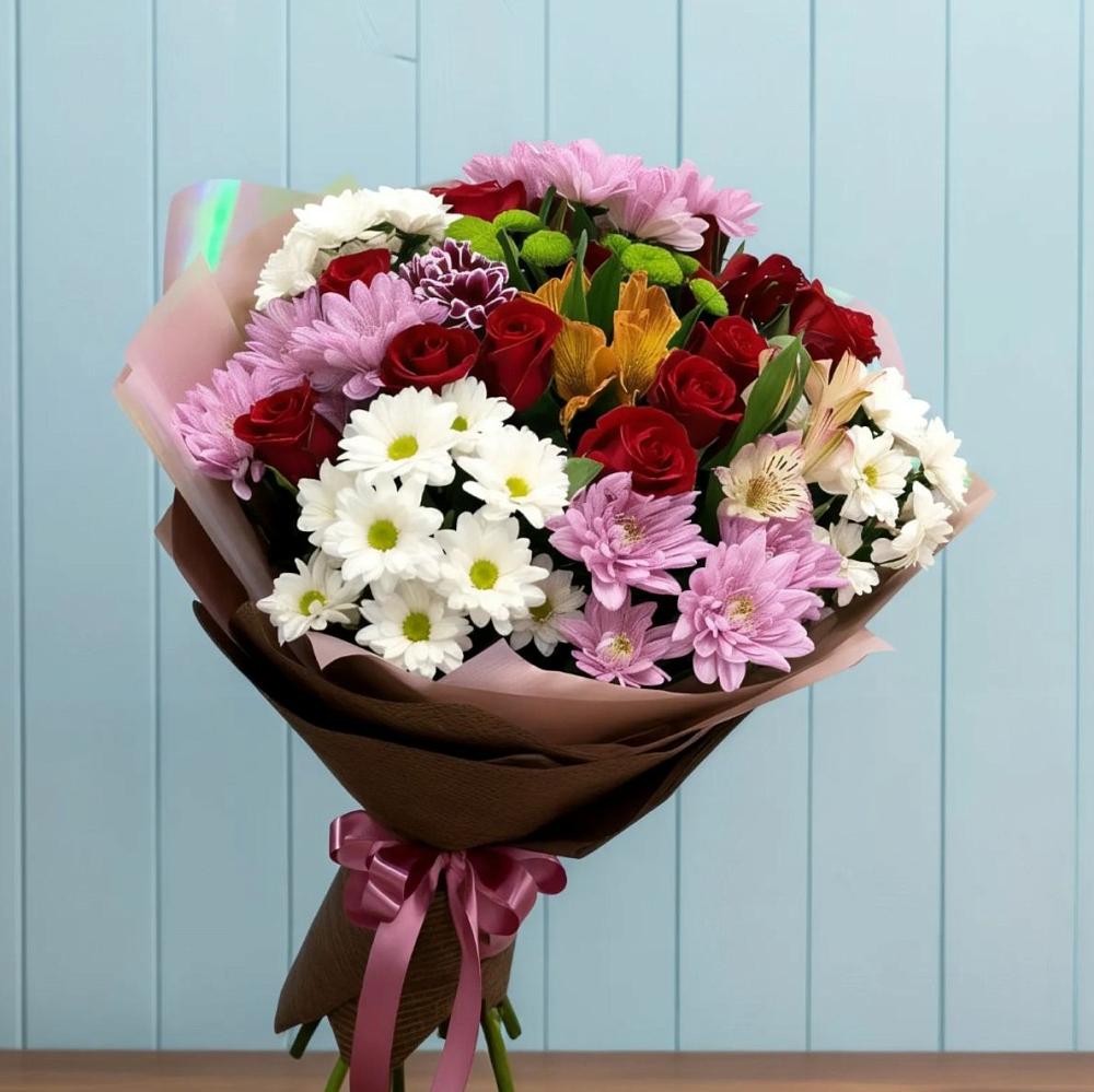 Букет цветов из: Розы, Хризантемы и Альстромерии в Люберцах