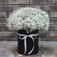 Цветочная композиция из Гипсофила в шляпной коробке в Люберцах