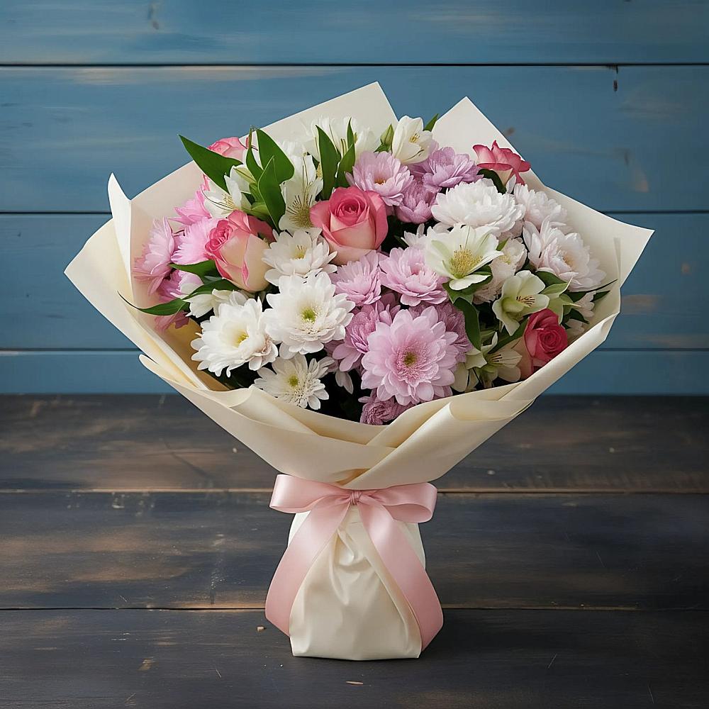 Букет цветов из: Хризантемы, Альстромерии и Розы в Люберцах